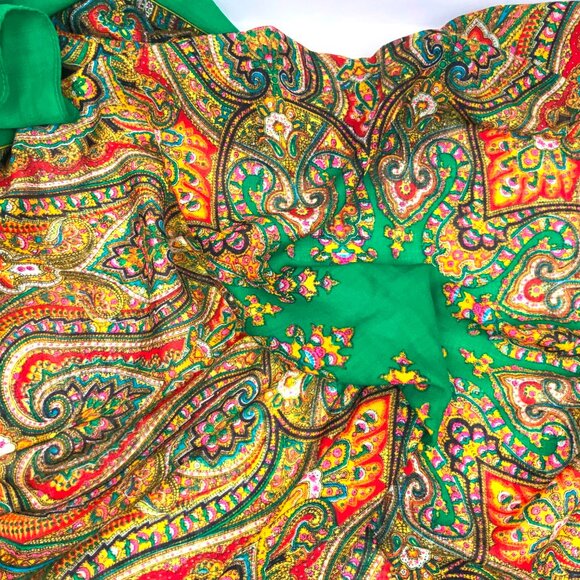 Vintage 80's Square 100% Wool Green Scarf Shawl Intricate Paisley Design. - Picture 5 of 16